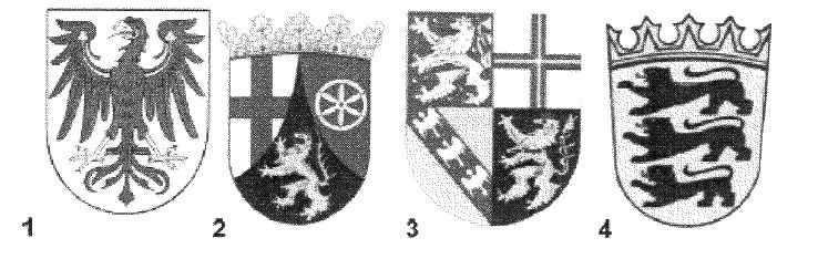 Abbildung zur Aufgabe 1. Welches Wappen gehört zum Bundesland Brandenburg?