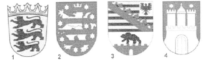 Abbildung zur Aufgabe 1. Welches Wappen gehört zum Bundesland Baden-Württemberg?