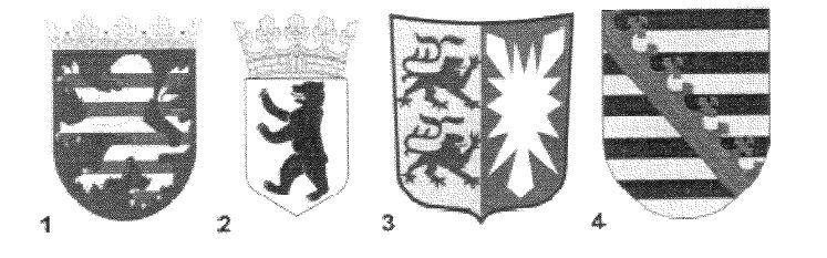 Abbildung zur Aufgabe 1. Welches Wappen gehört zum Bundesland Hessen?