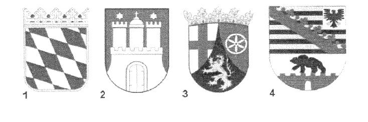 Abbildung zur Aufgabe 1. Welches Wappen gehört zum Bundesland Sachsen-Anhalt?